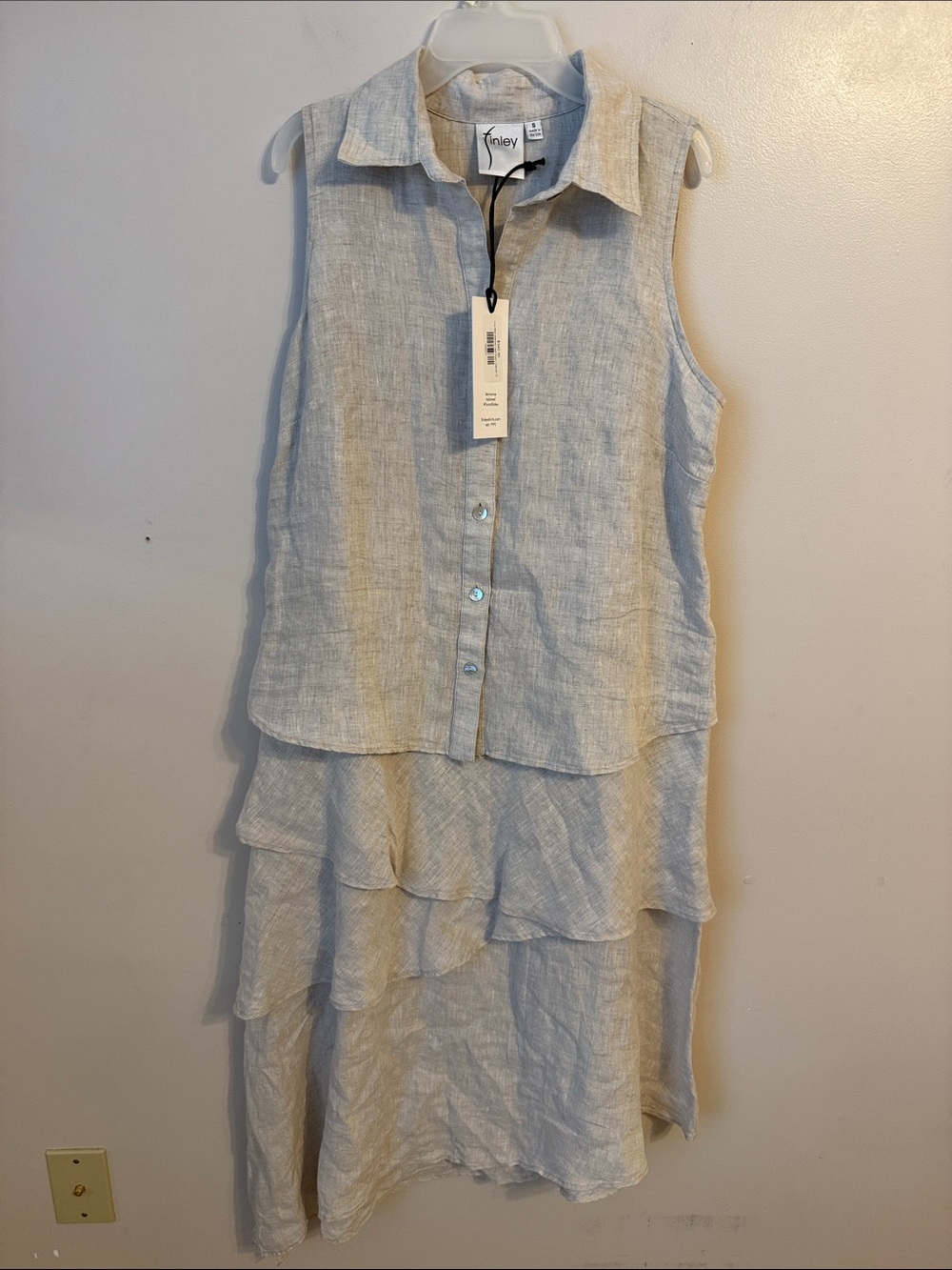 NWT Finley long maxi jasmine 100% linen dress size tan beige Beachy small $345